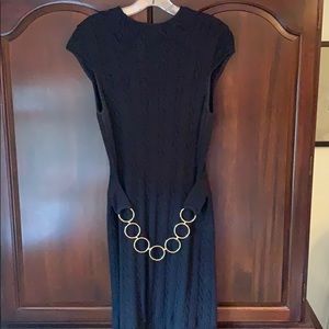 Milly black cable knit dress with gold chain belt